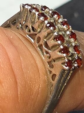 Vintage Garnet  & White Diamond Triple Row Ring